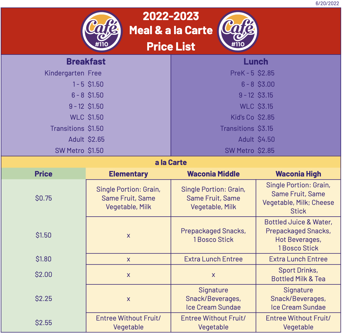 Cafe #110 2022-2023 Pricing